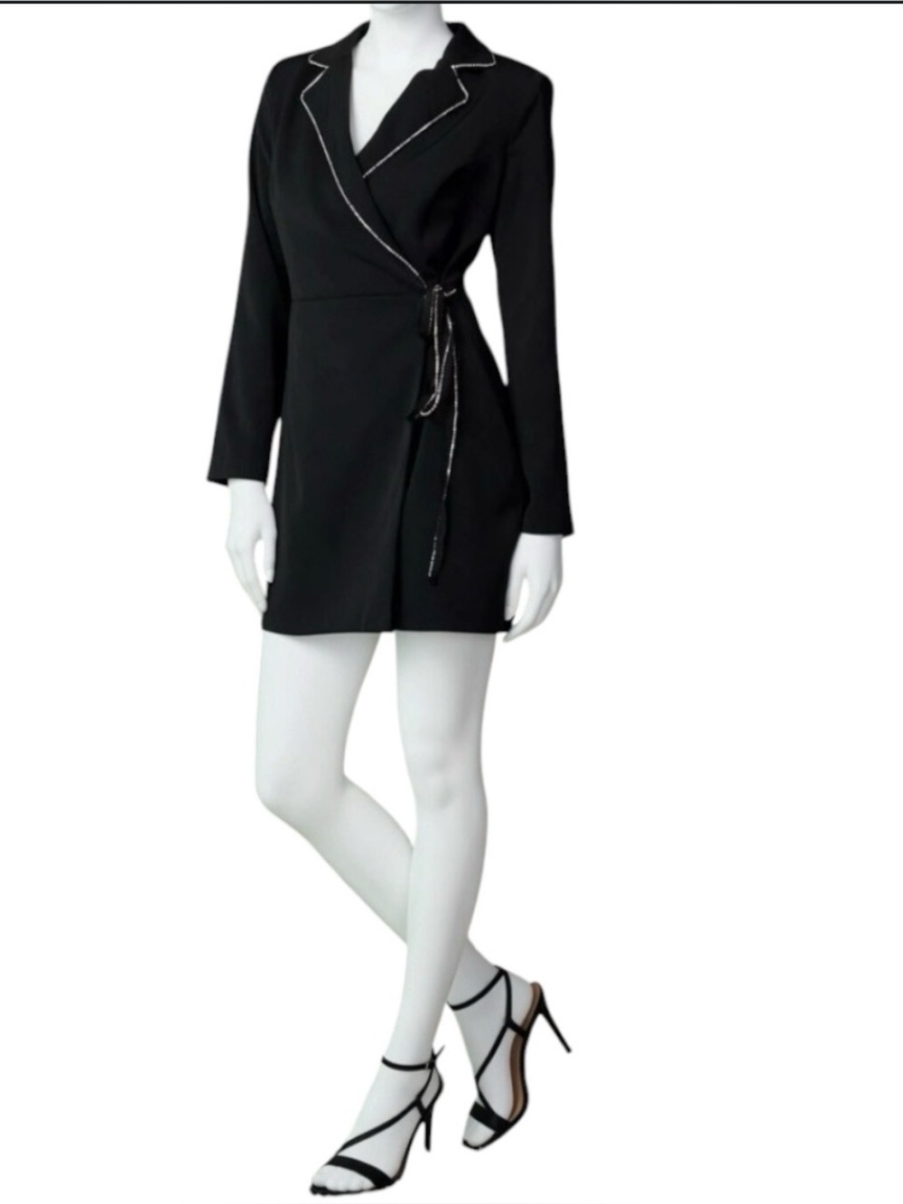 LENA Gorgeous black embellished wrap dress S M L